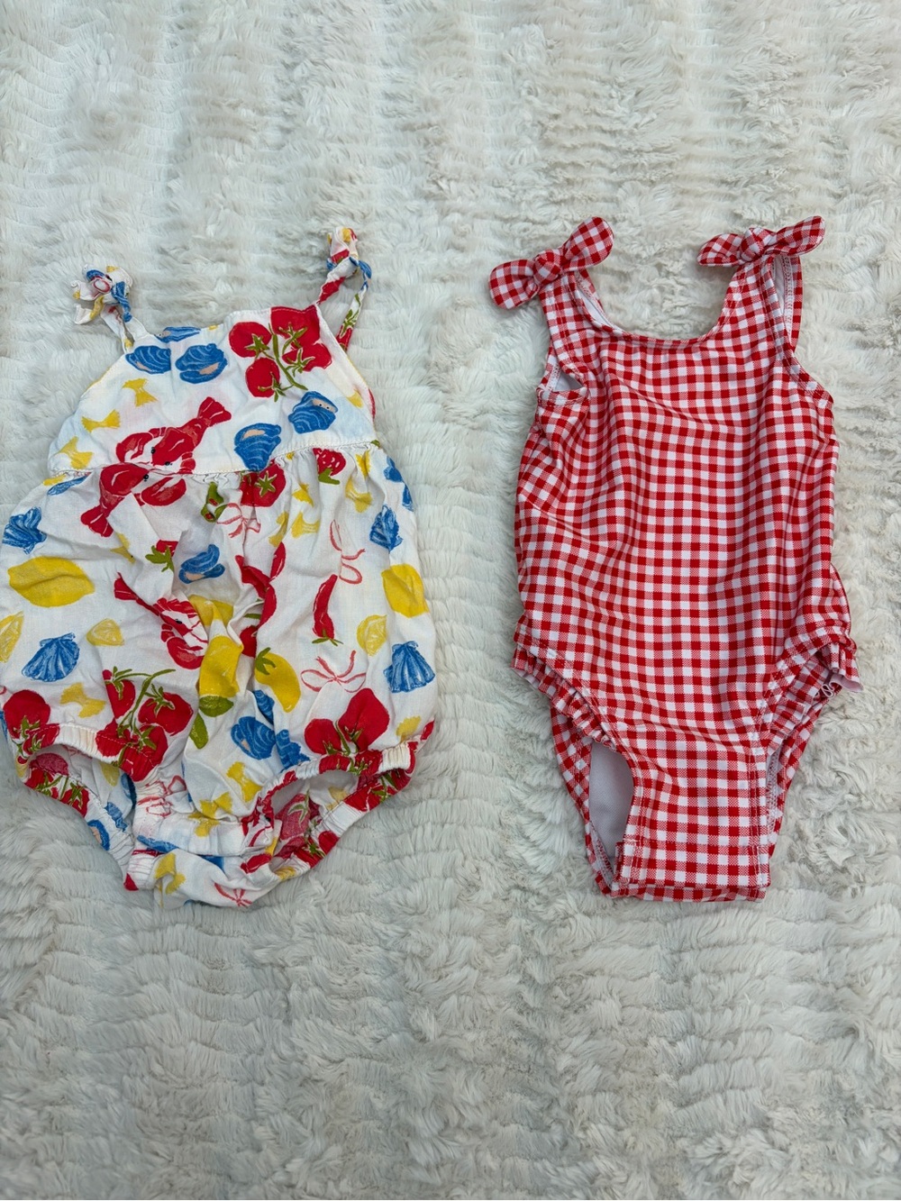 Old Navy White Baby Romper with Red Strawberry & Multicolor Fruit Print